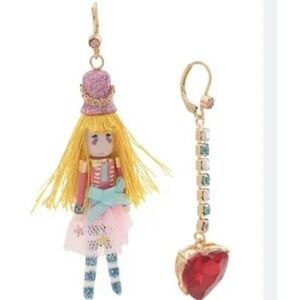 BETSEY JOHNSON Nutcracker Girl & Heart Earrings Dangle Mismatch Christmas NWT